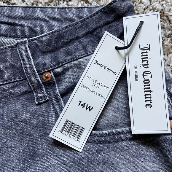 Juicy Couture Venice Straight Jean Women's 14W Gray Marble Wash Denim Fringe Hem - Picture 6 of 12